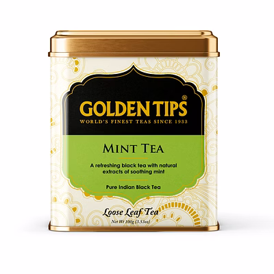 golden tips mint black tea- tin can, 50 cups | best for weight loss, mint taste, increase energy and focus, 100 g
