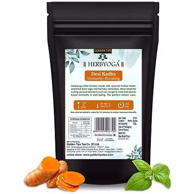 golden tips herbyoga desi kadha herbal tea immunity booster pouch (100 gram, 50 cups)