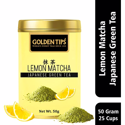golden tips japanese lemon matcha green tea powder tin can (50 gram, 25 cups)