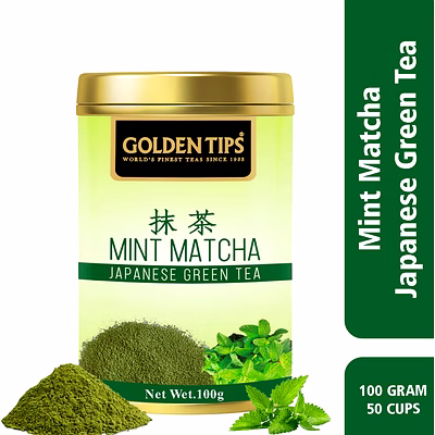 golden tips healthy | natural and organic mint matcha japanese green tea powder blended with mint pouch (100 gram, 50 cups)