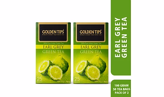 Golden Tips 100% Pure Indian Earl Grey Bergamot Flavoured Green Tea Bags Box (50gm- 25 Tea bags)