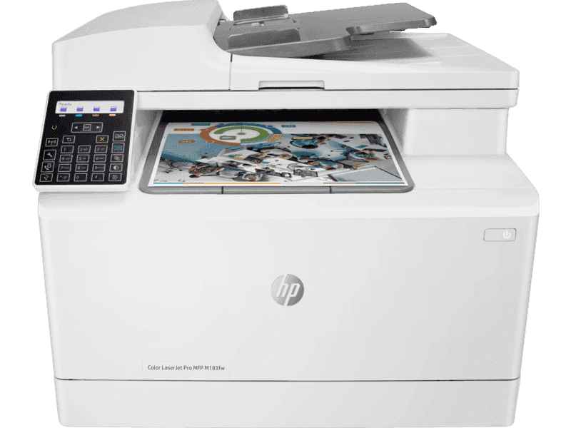 HP Color LaserJet Pro MFP M183fw/Multi Function color Laser Jet Printer/USB, Ethernet, Wireless/Black Up to 16 ppm; Color  Up to 16 ppm/1 year onsite warranty-7KW56A