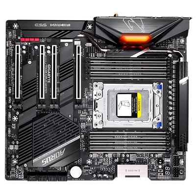 AMD TRX40 AORUS Motherboard with Direct 16+3 Phases Infineon Digital VRM, Fins-Array Heatsink, NanoCarbon Baseplate, 5GbE+1GbE LAN, 3 PCIe 4.0 M.2 with Thermal Guards, Intel-TRX40-AORUS-MASTER