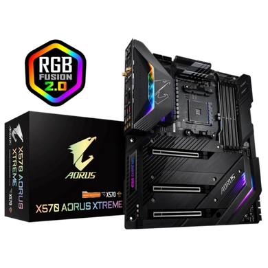AMD X570 AORUS Motherboard with Direct 16 Phases Infineon Digital VRM, Fins-Array Heatsink, NanoCarbon Baseplate, Triple PCIe 4.0 M.2 with Thermal Guards, Intel® WiFi 6 802.11ax, ESS SABRE HiFi 9218, AQUANTIA® 10GbE LAN+1GbE LAN, RGB FAN COMMANDER, RGB Fusion 2.0-5