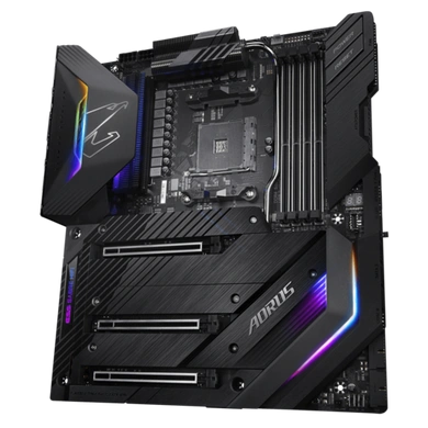 AMD X570 AORUS Motherboard with Direct 16 Phases Infineon Digital VRM, Fins-Array Heatsink, NanoCarbon Baseplate, Triple PCIe 4.0 M.2 with Thermal Guards, Intel® WiFi 6 802.11ax, ESS SABRE HiFi 9218, AQUANTIA® 10GbE LAN+1GbE LAN, RGB FAN COMMANDER, RGB Fusion 2.0-6