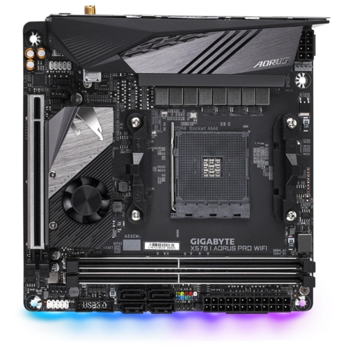 AMD X570 AORUS Motherboard with Direct 8 Phases IR Digital VRM, Advanced Thermal Design with Extended &amp; Multi-Layered Heatsink, Dual PCIe 4.0 M.2, M.2 Thermal Guard, Intel® WiFi 6 802.11ax, Intel GbE LAN with cFosSpeed, USB 3.1 Gen2 Type-C, RGB Fusion 2.0-X570-I-AORUS-PRO-WIFI