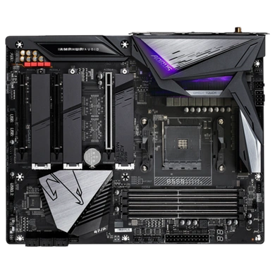 AMD B550 AORUS Motherboard with Direct 16 Phases Digital VRM, Fins-Array Heatsink, Direct-Touch Heatpipe, Thermal Backplate, Triple PCIe 4.0 x4 M.2 Direct from CPU, Intel® WiFi 6 802.11ax, 2.5GbE LAN, RGB FUSION 2.0, Q-Flash Plus-1