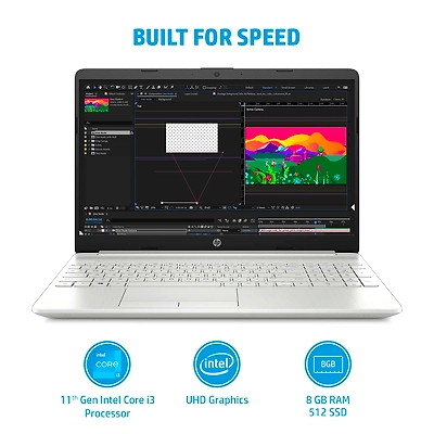 HP 15s-du3564TU* 11th Gen i3-1125G4 / 8 GB / 512GB SSD / 15.6&quot; HD/NS / Intel UHD Graphics / Windows 11 Home + MSO H &amp; S 2019 / Island KBD with N-4