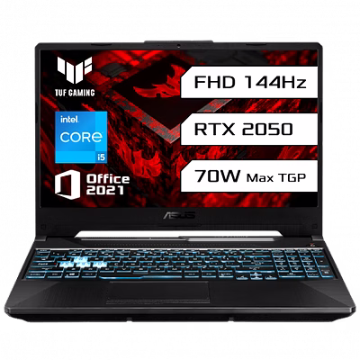 ASUS TUG Gaming Laptop | 15-11400H | RTX2050-4GB | 8GB | 512GB SSD | 15.6 FHD-144hz | Backlit KB-1 zone RGB | 48Whr | WIN 11 | McAfee(1 year) | 2B-GRAPHITE BLACK | FX506HF-HN024W