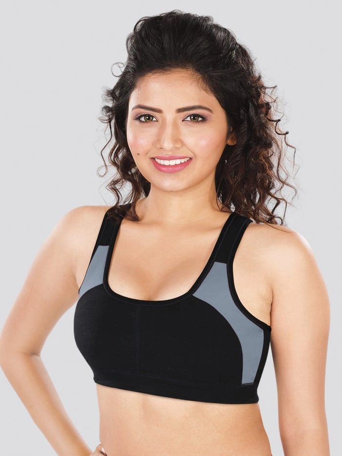 Dermawear Padded Racer Back Sports Bra SB-1101-Grey Black-M-1