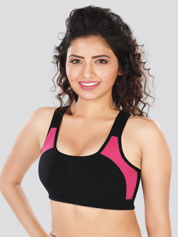 Dermawear Padded Racer Back Sports Bra SB-1101-Black Pink-M-1