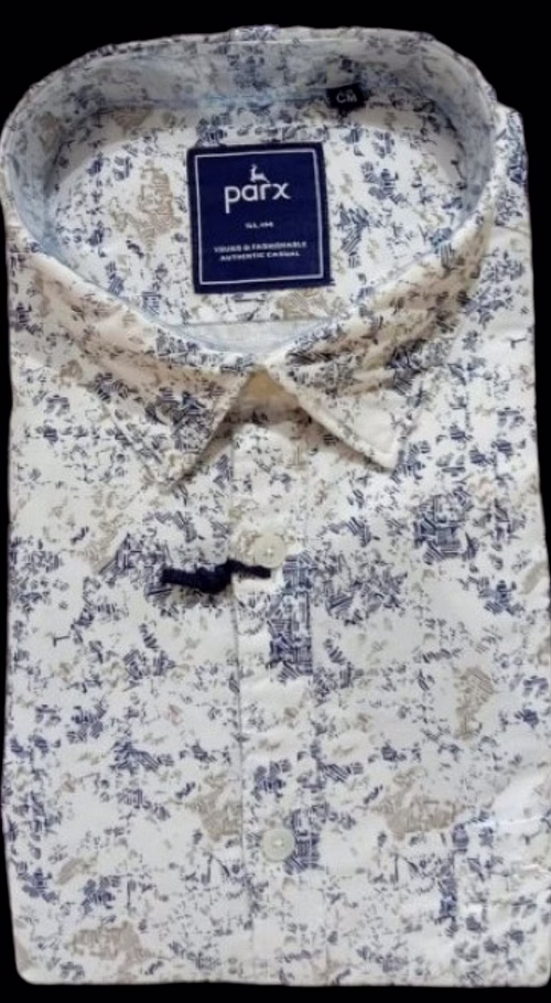 Parx Men`s` White Print Slim Fit Causal Shirt image 1
