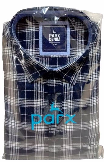 Parx Mens BlueCheckerd Causal Shirt image 4