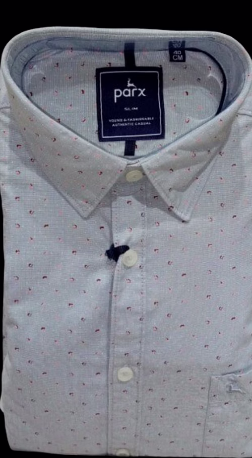 Parx Mens Light Grey Printed Causal Slim Fit Shirts image 1