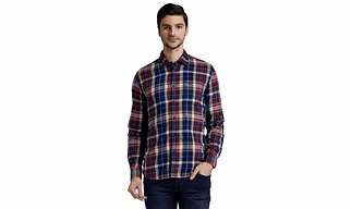 Parx Men`s Checkered Dark Blue Cotton Shirt