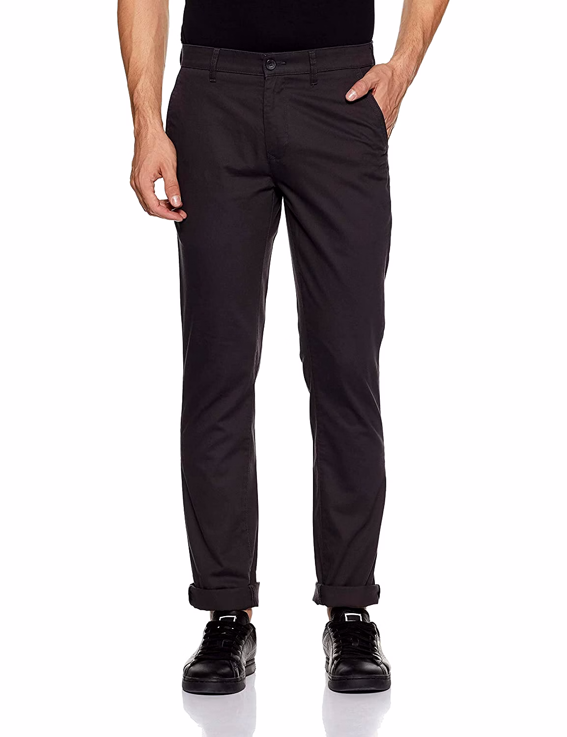 Colour Plus Dark Grey Cotton Regular Fit Trouser image 1