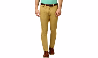 Parx Slim Fit Brown Cotton Blend Trouser