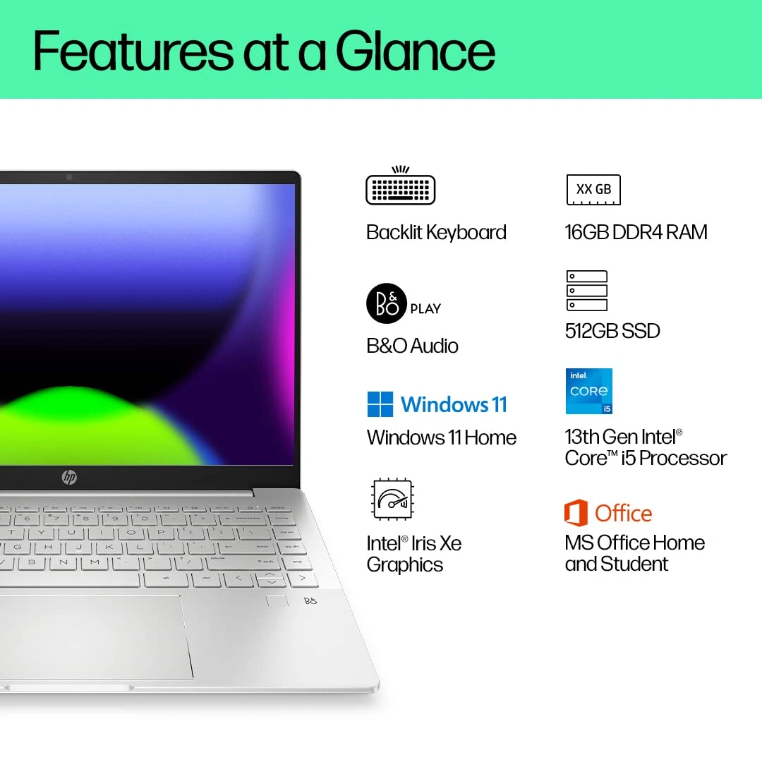 HP Pavilion Plus 13th Gen Intel Core i5-1340P 14inch(35.6 cm) TUV Certified 2.2K(2240 x 1400) Micro Edge Display(16GB RAM/512GB SSD/B&amp;O/5MP Camera/Intel Iris Xe Graphics/FPR/MSO/Win 11, 14-eh1022TU-1