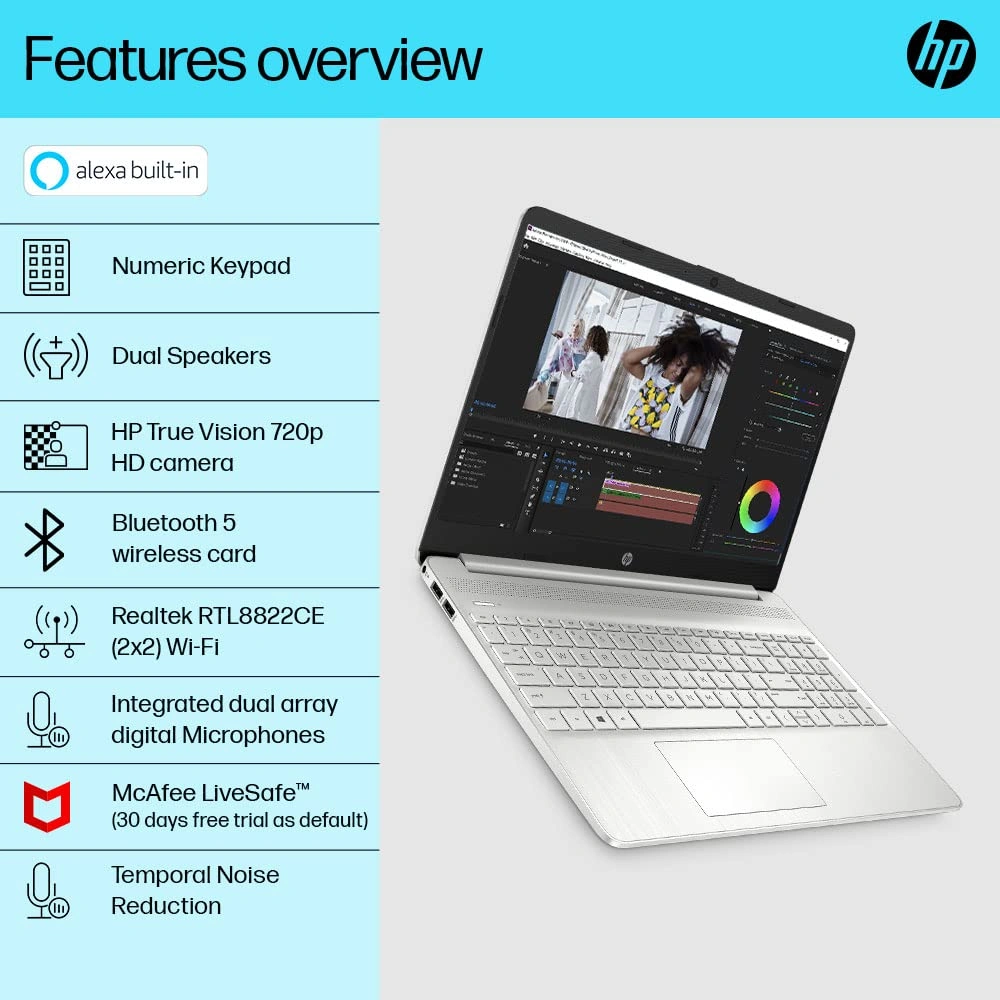 HP 15s 12th Gen Intel Core i3-1215U 15.6inch (39.6 cm) FHD Anti-Glare, 8GB RAM, 512GB SSD, Intel UHD Graphics, Dual Speakers, (Win 11 Home, MSO 2021, Silver, 1.69 kg), 15s-fq5185TU-3