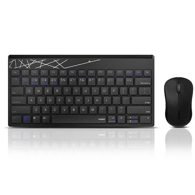 Rapoo 8000M Multi-Mode Keyboard and Mouse Set Bluetooth 3.0/4.0 Wireless 2.4 GHz 1300 DPI Combo- Black-r8000m