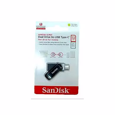 SanDisk Ultra Dual Drive Go USB3.0 Type C Pendrive for Mobile (Black, 32 GB, 5Y - SDDDC3-032G-I35)-TYPEC32GB