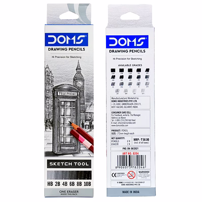 doms drawing pencils set - premium set of 6 artist pencils