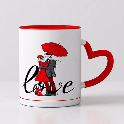 heart handle inside red mug 320ml m10 - personalized ceramic drinkware