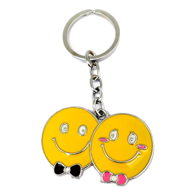 red moments smiley keychain with name engraved tag pr-326