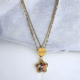 red moments ladies chain pendant with multi-color flower locket pr-285