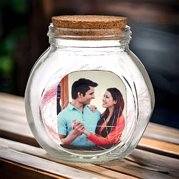 red moments glass bottle with wooden photo cutout pr-272