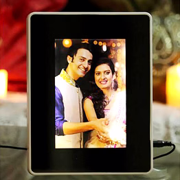 rectangular magic mirror led frame 5x7 c5 - customizable photo frame with led illumination