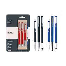 parker vector standard set: ball pen, roller pen, fountain pen with steel trim