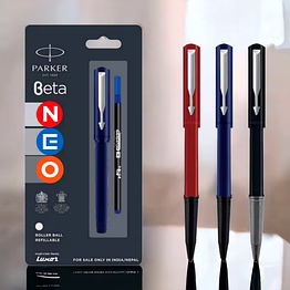 parker neo beta roller pen with stainless steel trim - elegant writing instrument