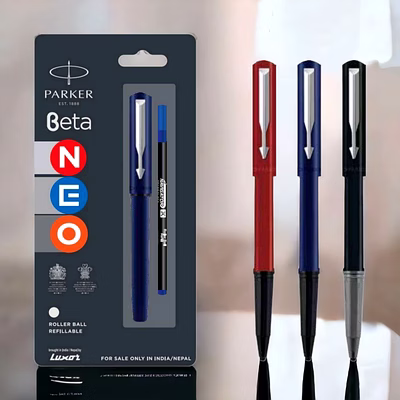 parker neo beta roller pen with stainless steel trim - elegant writing instrument