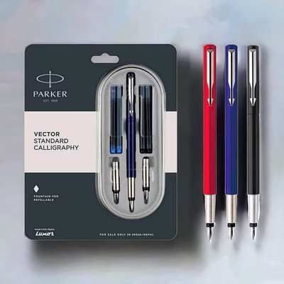 parker vector standard calligraphy fountain pen with steel trim