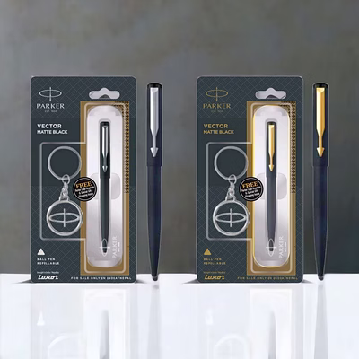 parker vector matte black ball pen - sleek stainless steel body