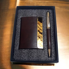 classic card holder + pen combo set - metal pu leather