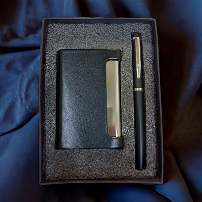 sophisticated matt black ball pen + card holder hgc04 - customizable luxury set