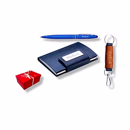 red moments blue 3 in 1 combo set pr-399-b | premium metal pen, pu leather card holder, keychain