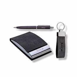 red moments premium 3-in-1 grey combo set with pen, card holder, and keychain