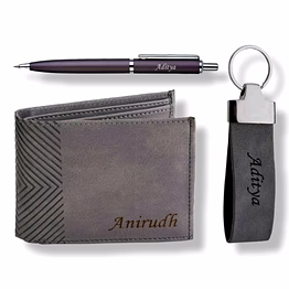 red moments 3-in-1 gray series combo set wallet + pen + keychain pr-400-c