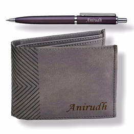 red moments 2 in 1 gray combo set wallet + pen pr-402-b