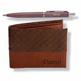 red moments 2 in 1 dark brown series combo set wallet + pen pr-402-d