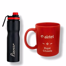 red moments black steel bottle + red embossed mug combo set pr-403-a