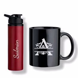 red moments red steel bottle + black ceramic mug combo pr-403-b