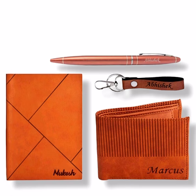 red moments light brown wallet + diary + keychain + pen combo set pr-405-b