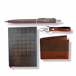 red moments dark brown series combo wallet + keychain + diary + pen pr-405-d