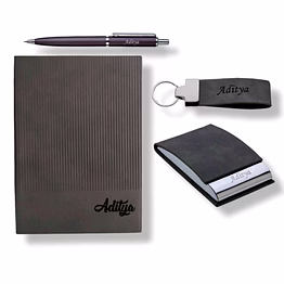 red moments visiting card + diary + keychain + pen (gray) combo set pr-406-a