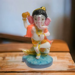 6-inch standing bal ganesh with shell idol - fiber & marble stone power