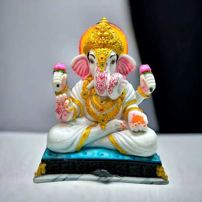 13" ganesh with folded legs idol - marble sculpture for home decor